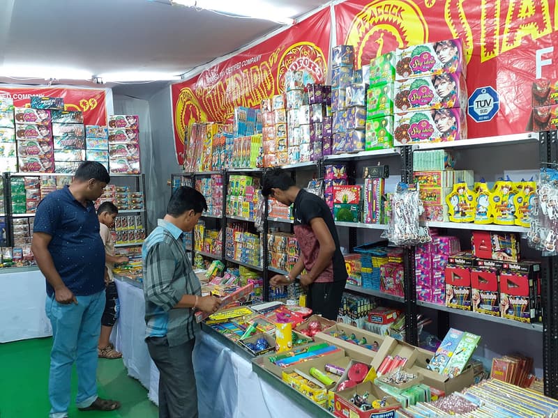 Shelves stacked with colourful cracker boxes